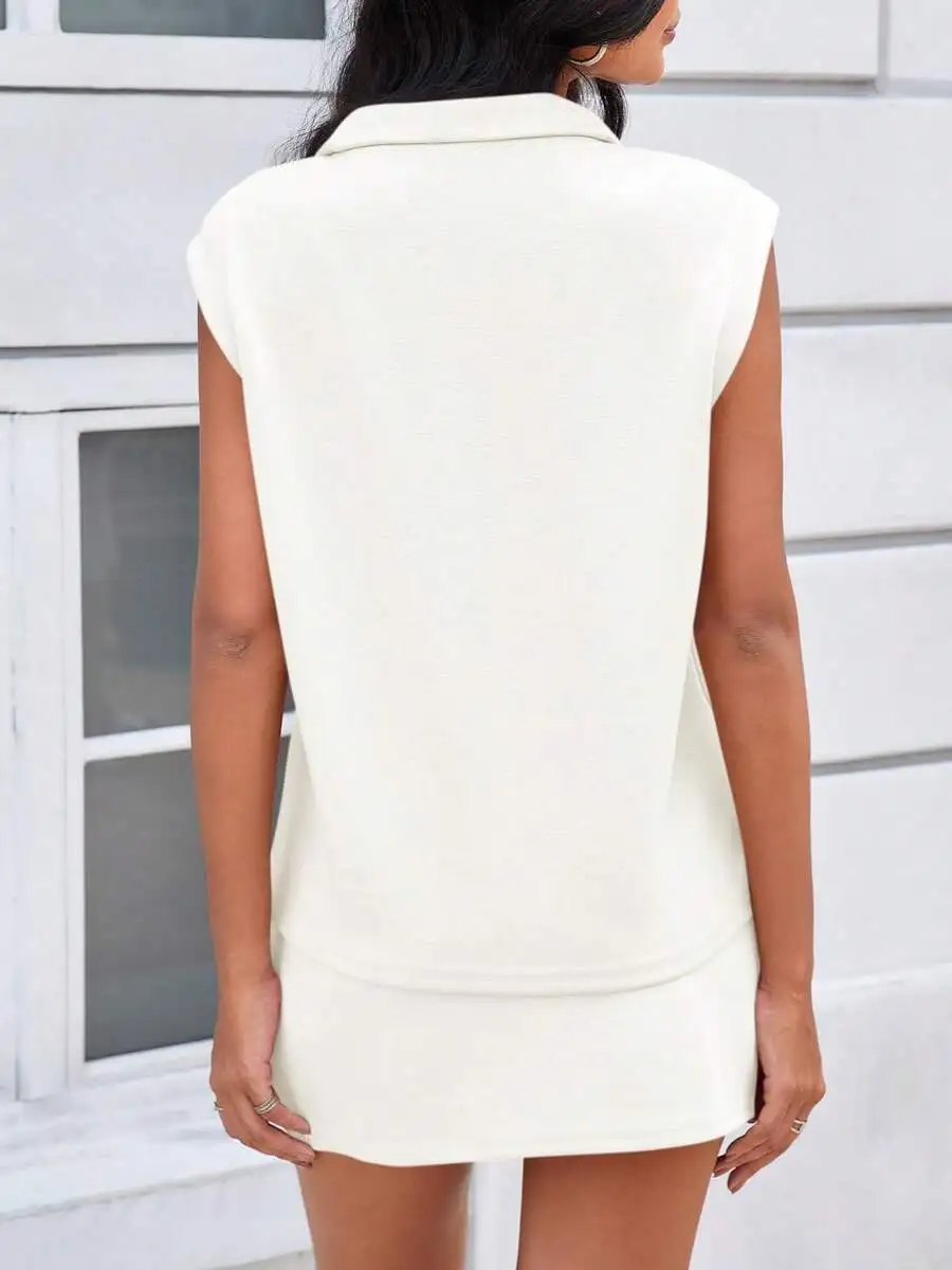 

Womens Sleeveless Half Zip Lapel Top And High Waist Skort Set