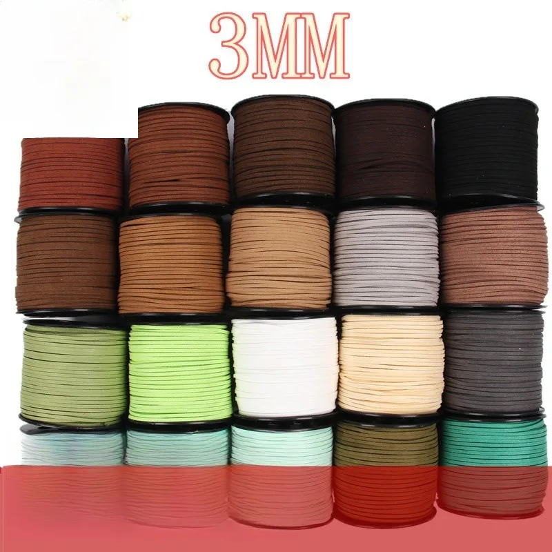 

90M 3mm Flat Faux Suede Braided Cord Korean Velvet Leather Rope Handmade Thread String for Jewelry Bracelet Necklace Keychain