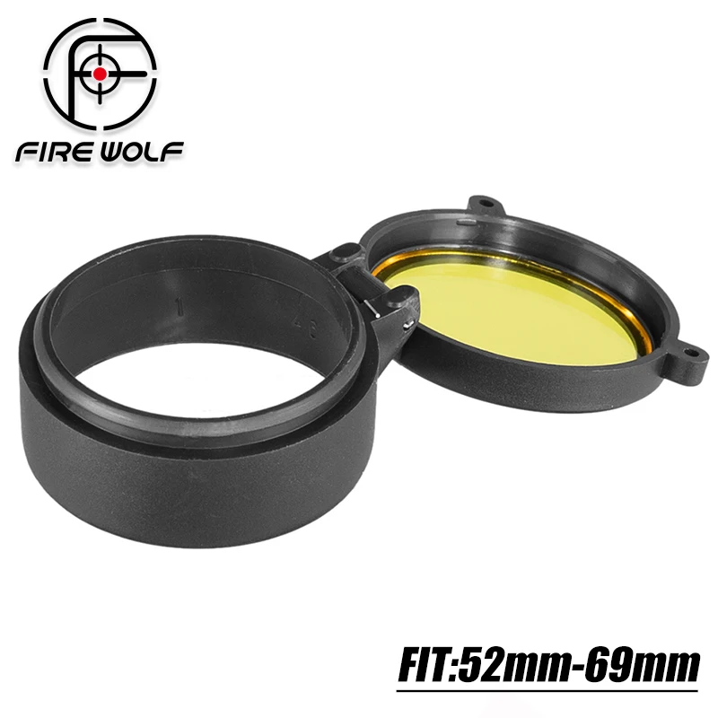 FIRE WOLF 52mm-69mm Flip-Up Scope Lens Cover Yellow Amber Filter Lens Protector for Scopes