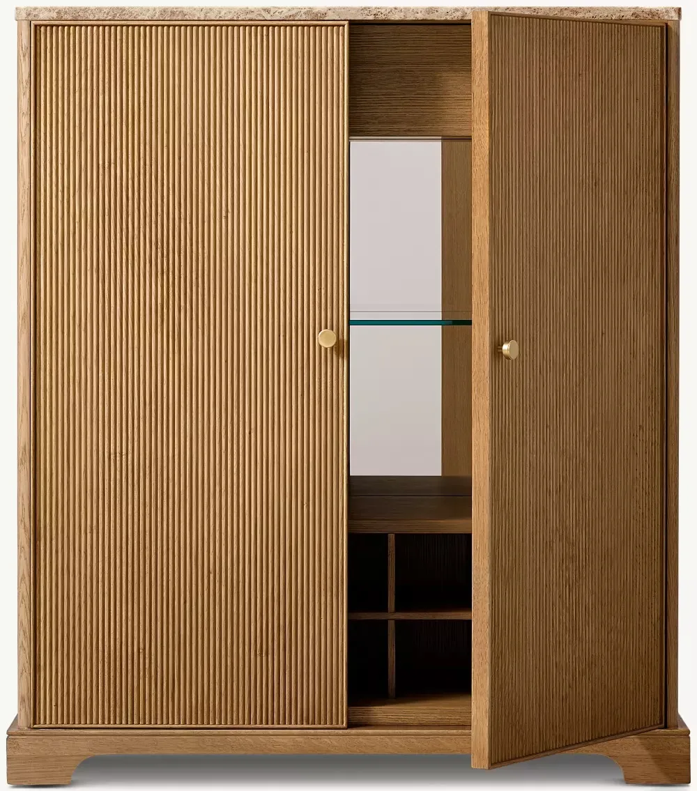 RH Marble Countertop Vertical Pattern White Oak Double-door Wine Cabinet