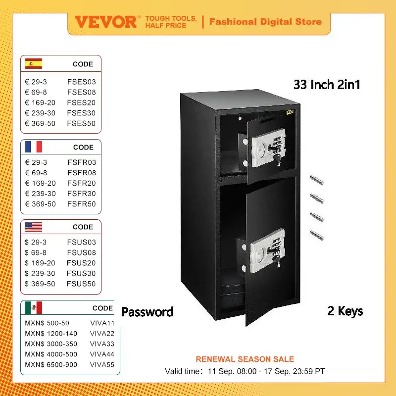 VEVOR 33 "صندوق إيداع آمن مزدوج الباب سر مخفي حصالة على شكل حيوان الصلب مساحة تخزين منفصلة قفل إلكتروني استخدام لمكتب المنزل