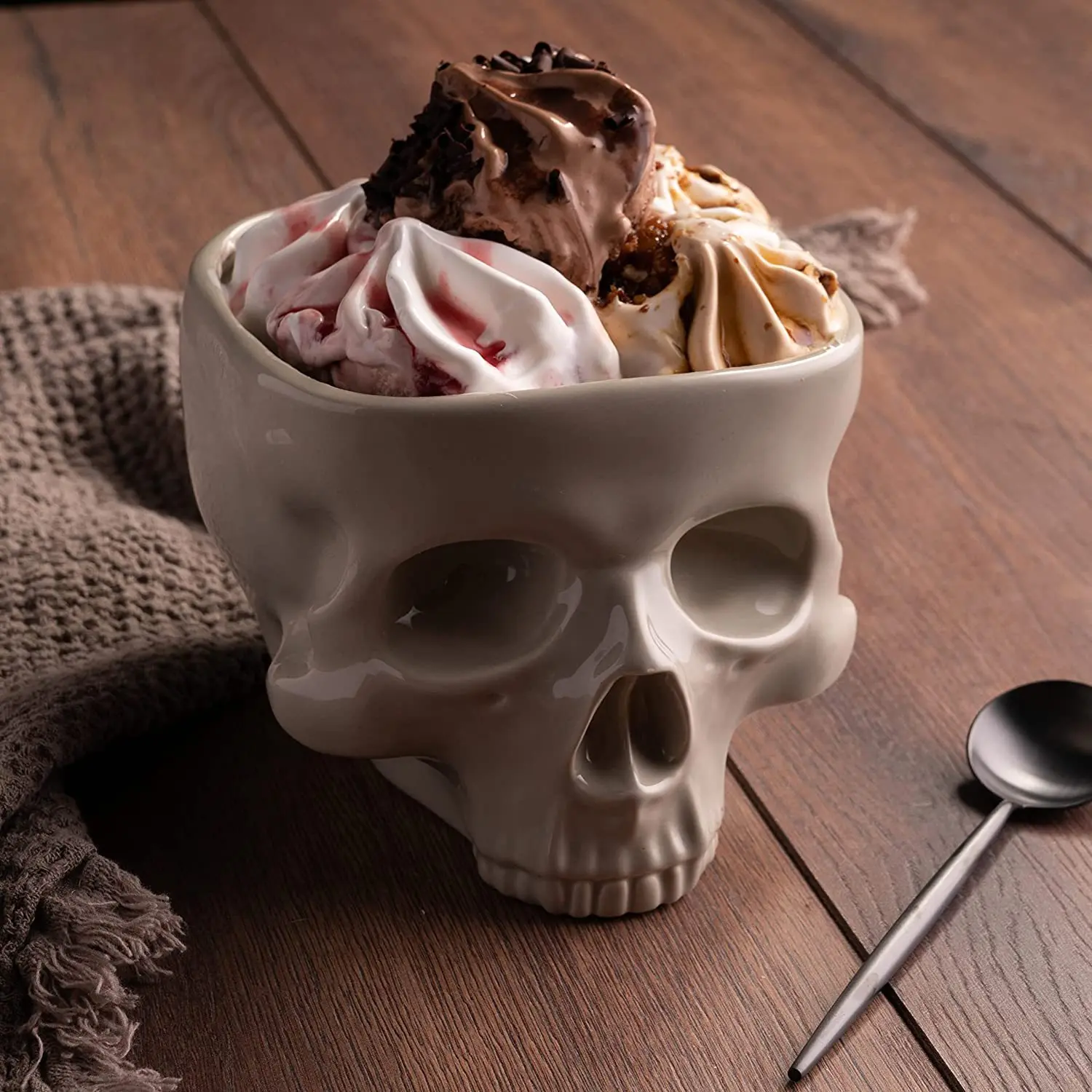 Cuenco para dulces de Halloween, maceta con cabeza de calavera humana para Halloween, caja para macetero, contenedor, plato para dulces de calavera de Halloween para escritorio de oficina en casa