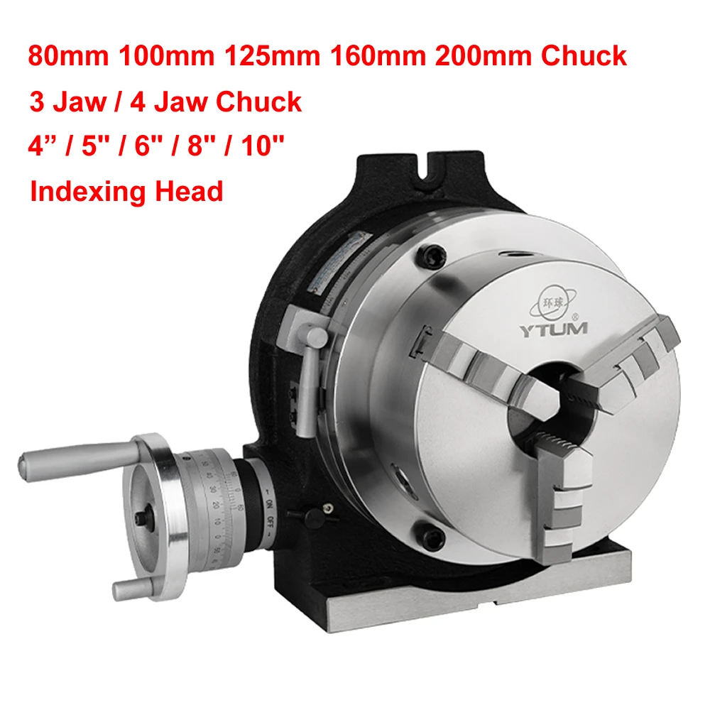 

4” 5" 6" 8" 10 Inch Dividing Head CNC Indexing Head Universal With Indexing Plates 80mm 100mm 125mm 160mm 200mm 3/4 Jaws Chuck