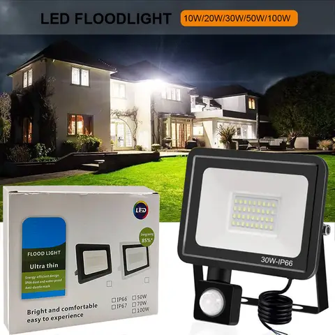 LED Flood Light PIR Motion Sensor Floodlight IP66 Waterproof Outdoor Wall Light White Light LED Spotlight Garden Street Lighting