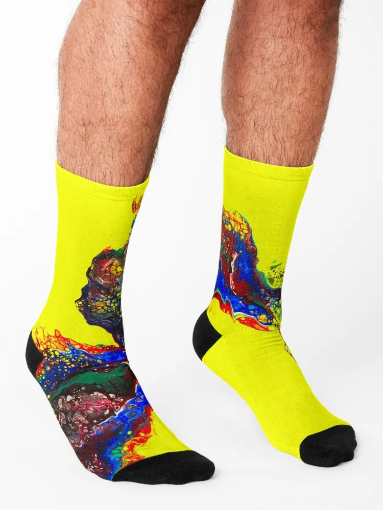 Yellow Radiance: Energetic Fusion Socks with print bright garter set designer brand Men Socks Women's