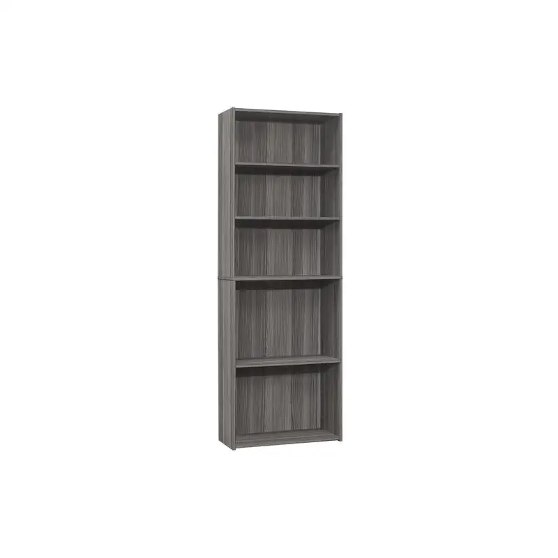 

6-Tier Bookshelf, 72" Office/Bedroom Storage Unit, Grey Laminate, Transitional Style
