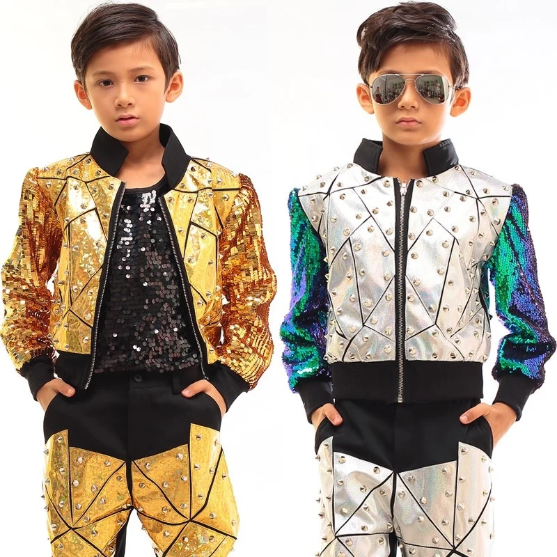 Children'S Performance Costumes Drums Jazz Street Dance Clothes Rivets High-End Laser Leather Sets Hip Hop Stage Wear DN18053