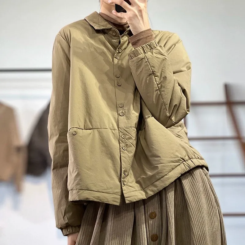 Retro  Color Cotton Women's Autumn Winter Loose Casual Versatile irt Warm Cotton Coat Polyester Fiber Blend