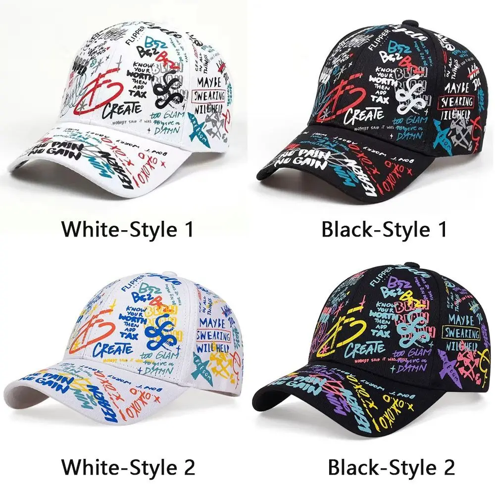 

Street Style Breathable Baseball Cap Letter Graffiti Printing Unisex Snapback Hat Sunscreen Sun Hat for Men Women
