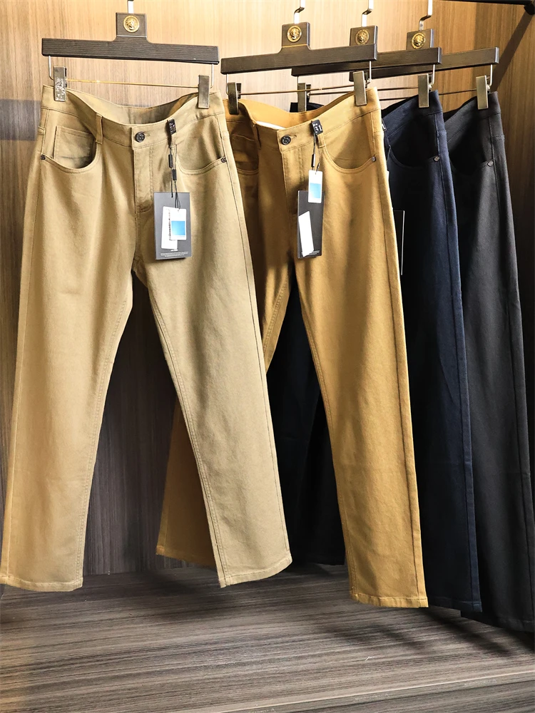 

Мужские повседневные брюки с прямыми штанинами, осенняя моя, городская, с завышенной талией, из смеси хлопка, эластичная, удобная, повседневная футболка для пригородных поездок...