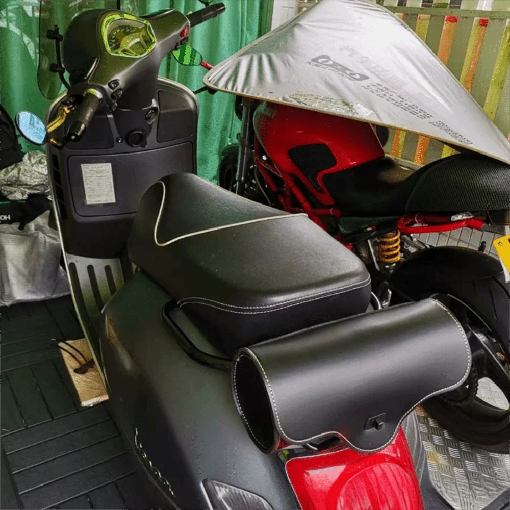 PU Leather Motorcycle Tool Bag Retro Multifunctional Saddle Tail Pack Easy Access Waterproof Front Fork Barrel Bag Mounting