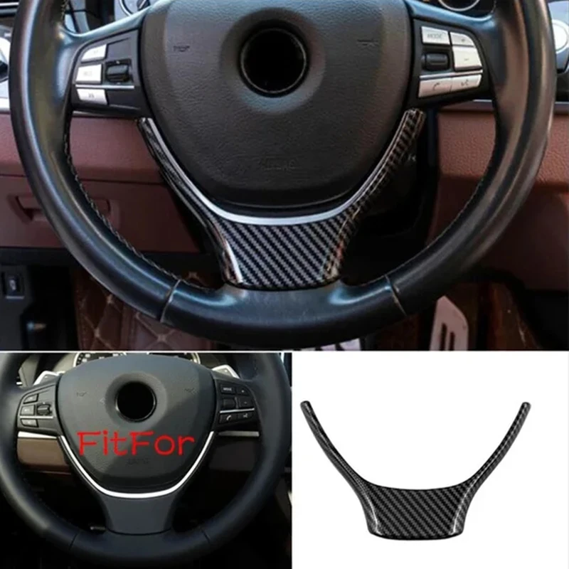 ABS Carbon Fiber Car Interior Steering Wheel Decor Strip Frame Cover Trim Sticker Accessories For BMW 5 7 Series F10 F11 F01 F02