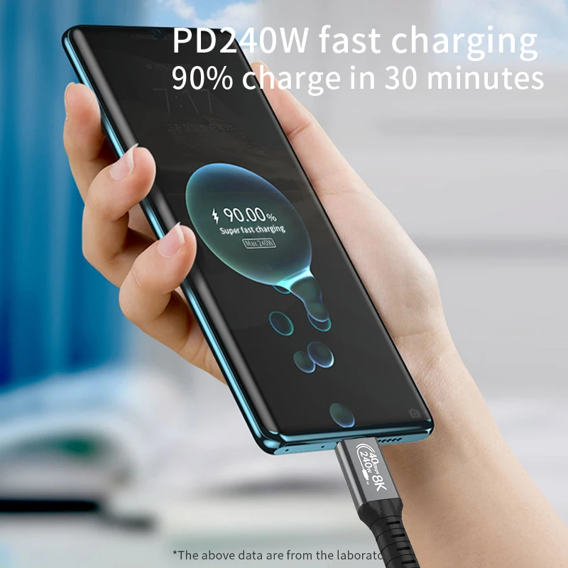 USB4 Cable 40Gbps 8K@60Hz Thunderbolt 4/3 Cable 240W Fast Charging Braided High Speed USB-C Video Cord Compatible with MacBook view 2