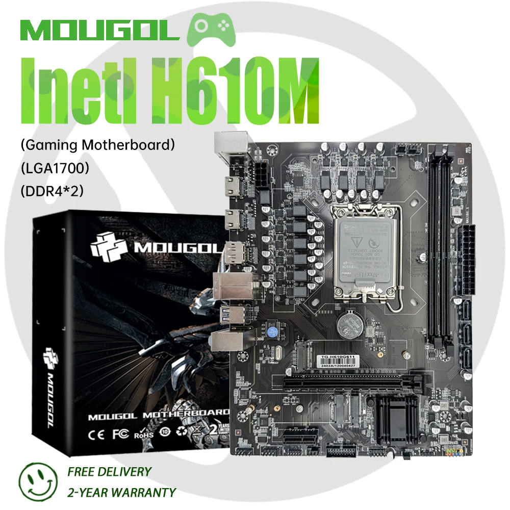 MOUGOL New H610M gaming motherboard LGA1700 dual-channel DDR4 supports Intel12th Gen Core CPU (12100f/12490F) M.2 NVME DesktopPC