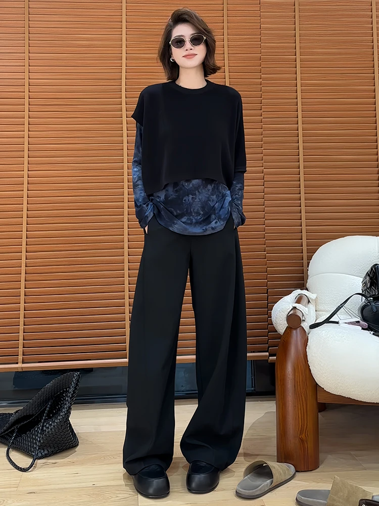 2026 Nuovo Autunno Faion Set da donna Lungo Sve Top Pantaloni a gamba larga Casual Versatile Comodo Abito a due pezzi a vita alta