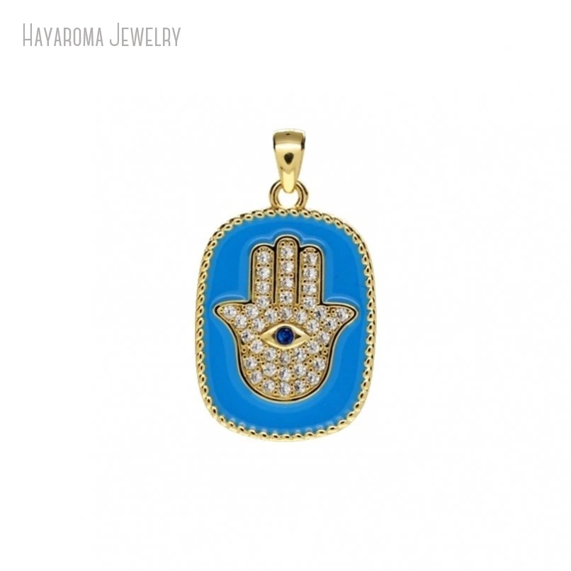 

2Pcs Islam Copper Jewelry Metal Cubic Zirconia Wholesale Blue Enamel Invisible Setting Gold Color Pendant PM47629
