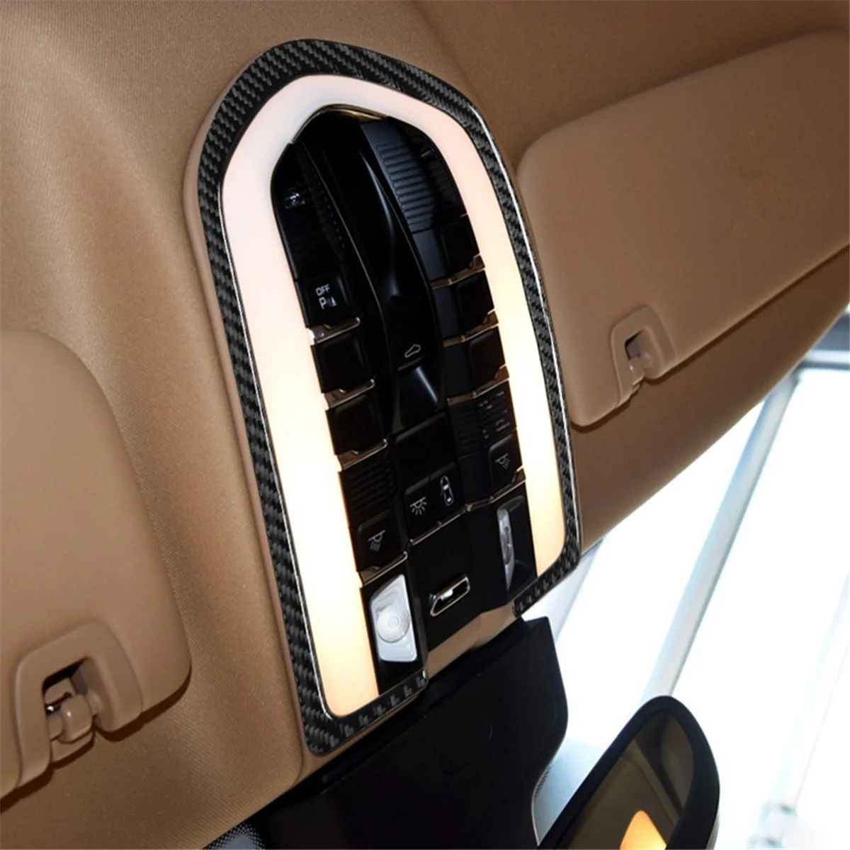 Carbon Fiber Front Reading Light Panel Cover Trim Sticker for Porsche Panamera 2010-2016, Interior Accessories -T45C