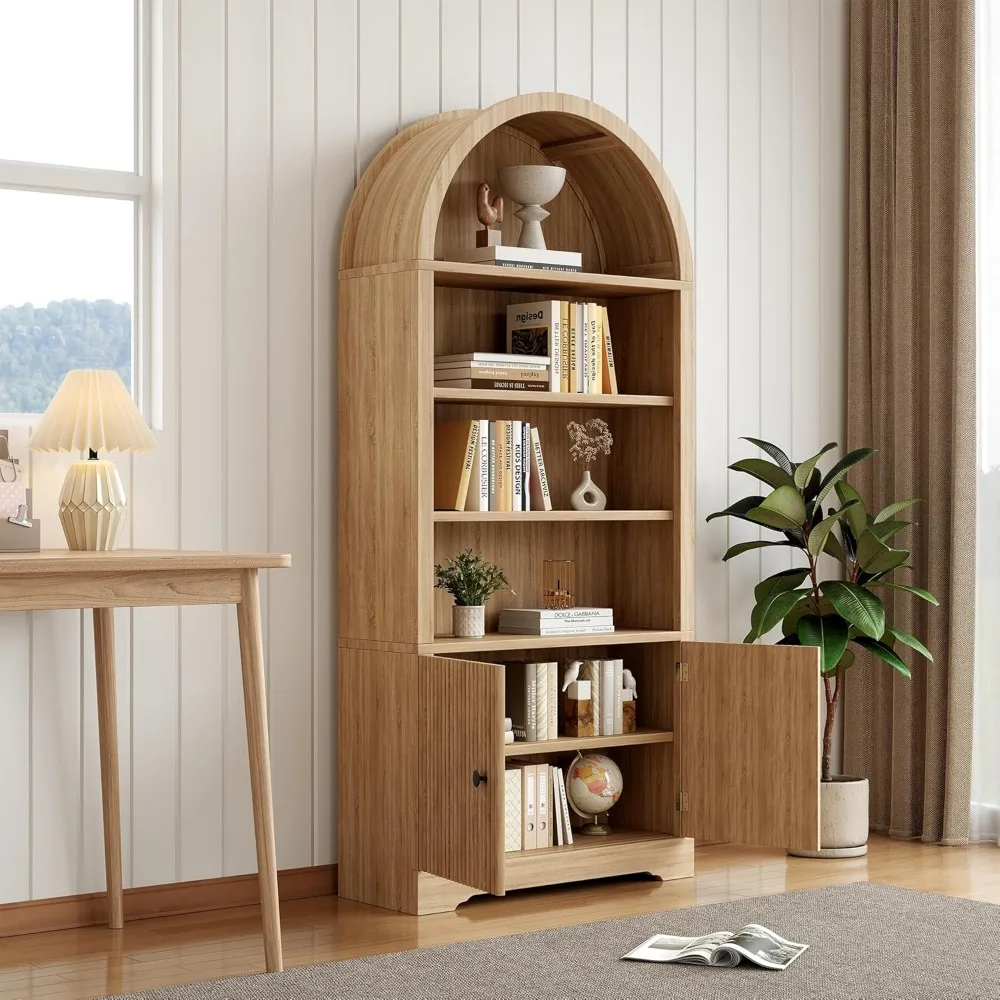 6-уровневый деревянный книжный шкаф в стиле фермерского дома с дверцей и местом для хранения для кухни и гостиной