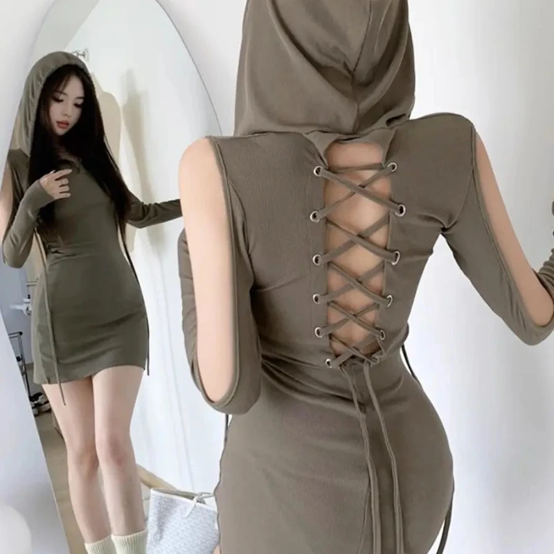 Bodycon Obcisły Gorset Zmysłowy Seksowny Bandaż Damski Sukienki Z Długim Rękawem Odzież Nowość W Casual Młodzieżowej Estetycznej Kpop G Kobiecej Sukienki