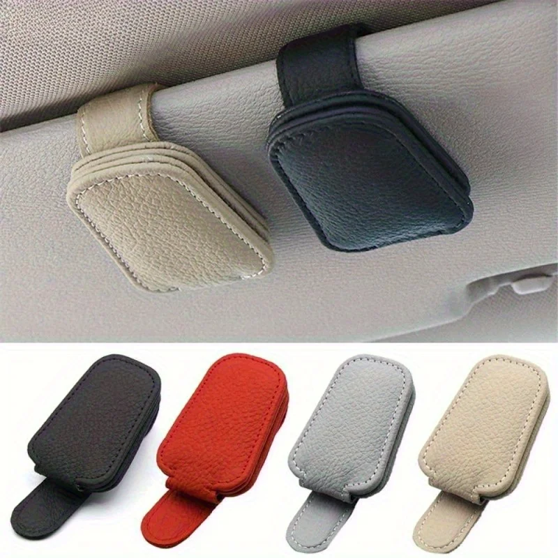 1 Peça Clipe de Couro PU para Óculos de Sol Automotivo, Suporte Multifuncional para Óculos e Cartões, Acessório Interno para Carro, SUV e Caminhão