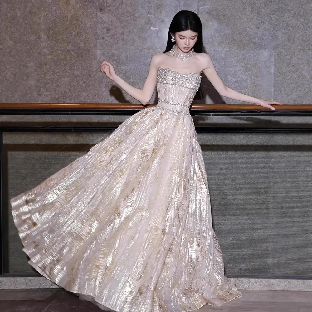 솔로 공연용 스팽글 장식 이브닝 드레스, 패셔너블한 미드웨이스트 롱 드레스