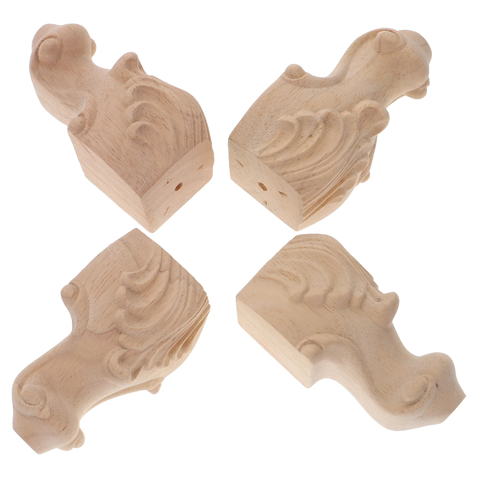 

4 Pcs Carved Table Legs Furnture Wood Appliques for Furniture Replacement Stand Solid Carving Support Sofa