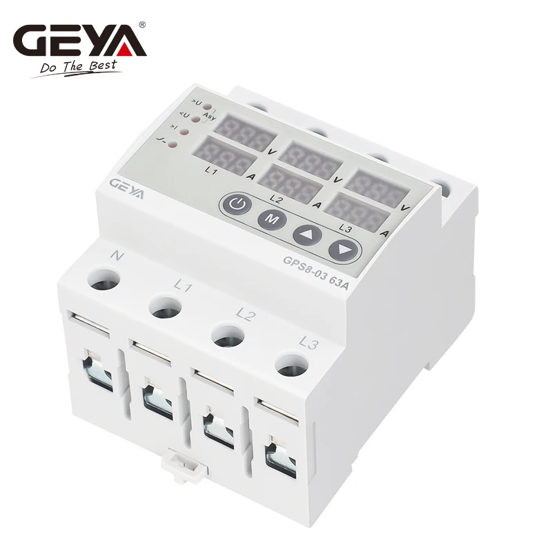 GEYA GPS8-03 Din Rail 3P + N relè di tensione voltmetro amperometro relè Monitor di sovratensione e sottotensione regolare la sovratensione di