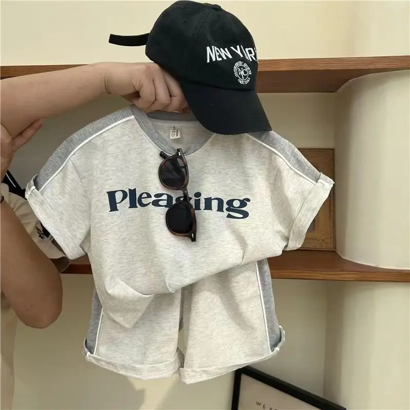 Korean Childrens Clothing Summer Childrens Sports Casual  Short Sleeved Set For Boys And Girls Short Sleeved Two-Piece Set Kids