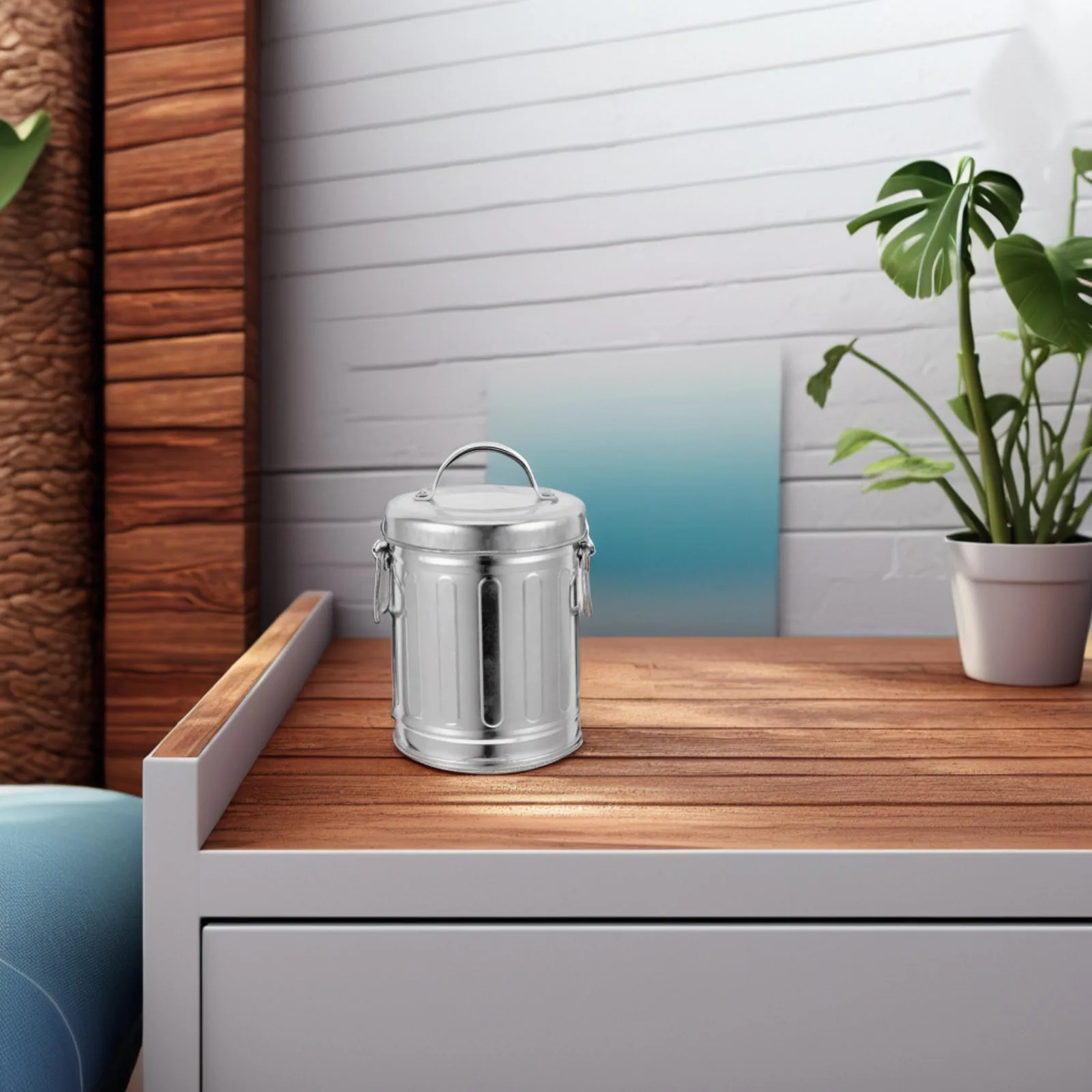 

Trash Can Outdoor Ashtray with Lid Small Cover Mini Desktop Iron Wastebasket Bin Bedside Kitchen Bedroom Garbage