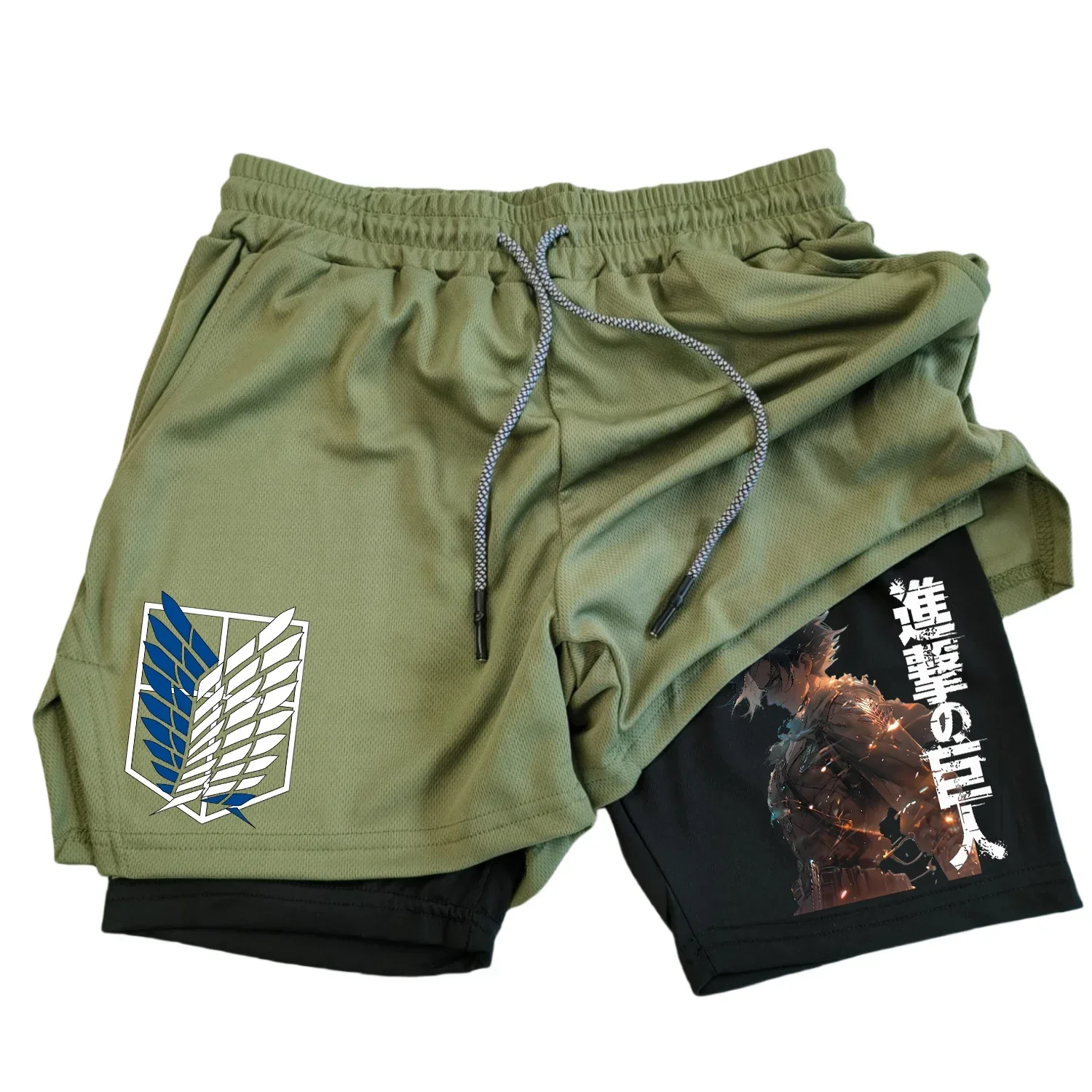 Anime Attack on Titan printing Men\'s Shorts 2 in 1 Sports Shorts Quick drying Breathable Sports Fitness Shorts Outdoor Running