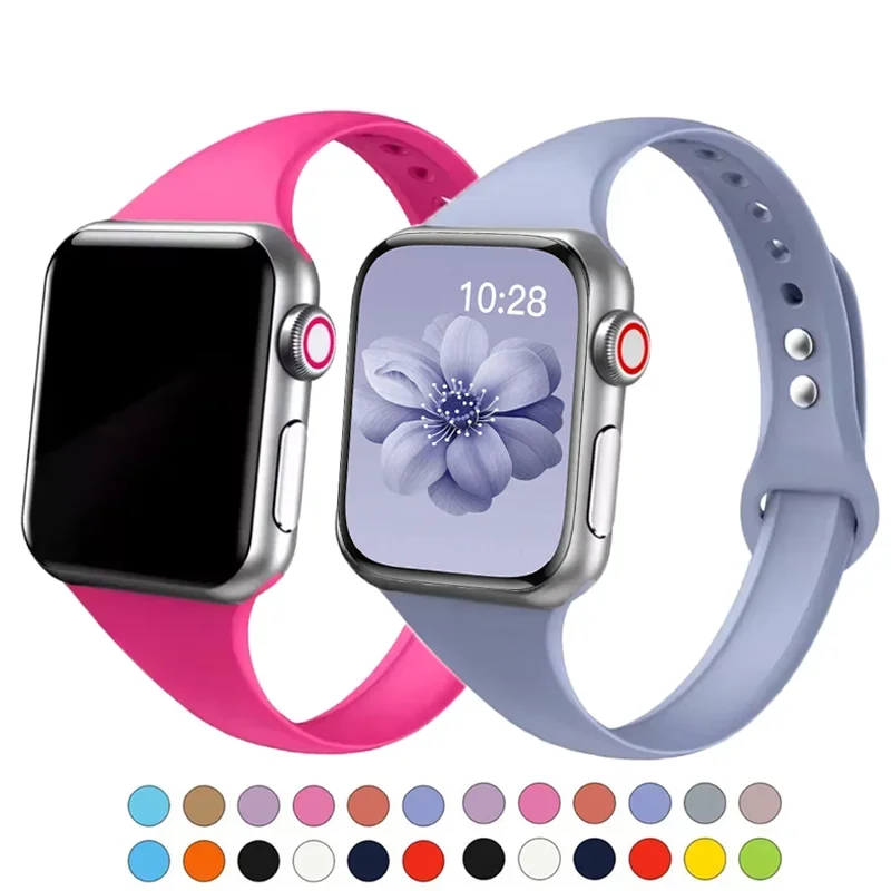 

Тонкие ремешки для Apple Watch ремешок 40 мм 44 мм 45 мм 49 мм 41 мм силиконовый браслет correa iwatch series 3 4 5 6 7 8 9 ultra 2 se 40 мм