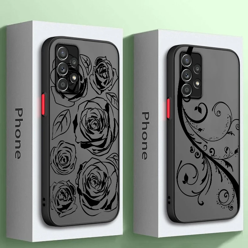 

Artistic Flowers Frosted Translucent For Samsung Galaxy S24 S23 S22 S21 S20 FE S10 S9 Plus Ultra Pro 5G Cover Capa Fundas