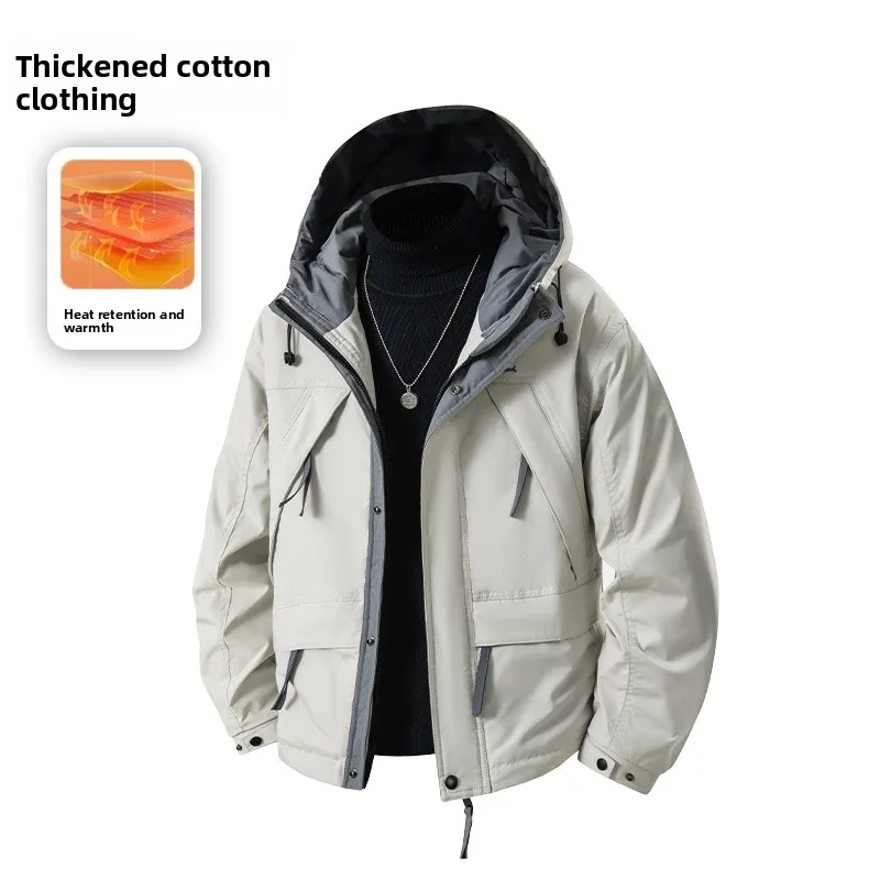 

Мужская зимняя утепленная хлопковая куртка свободного кроя в американском стиле, модная, теплая, водонепроницаемая, с капюшоном