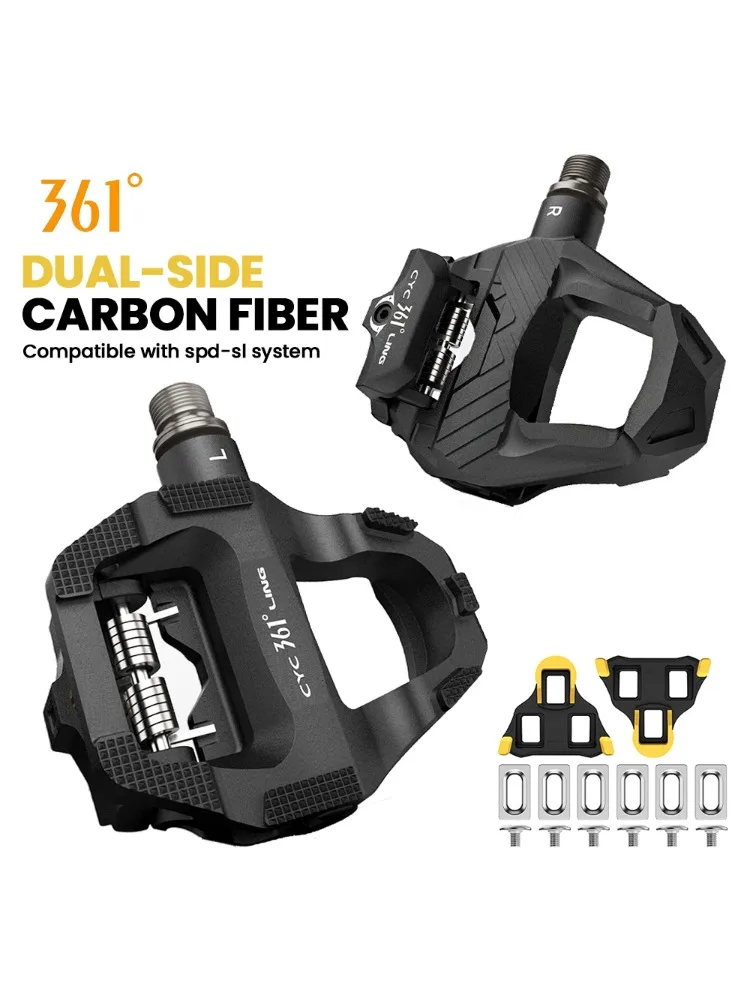 AliExpress 361° 361 Degrees Bicycle Pedal Carbon Fiber Clipless Road Bike Platform Pedal Dual-Side Ultralight Road Cycling Cleat Pedal Bike Part