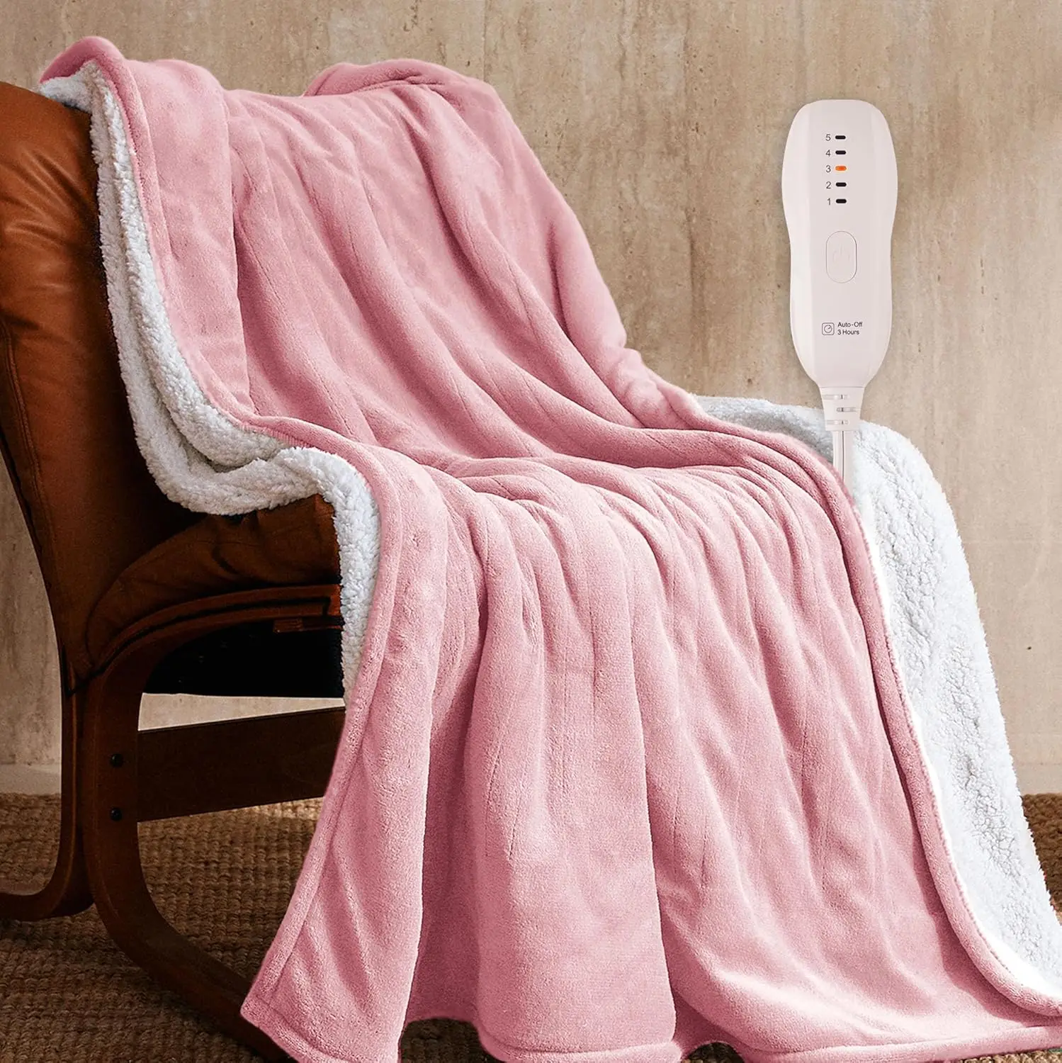 

50"x60" Flannel Electric Blanket with 5 Heat Levels, Auto-Off & Overheat Protection - Machine Washable Pink Throw