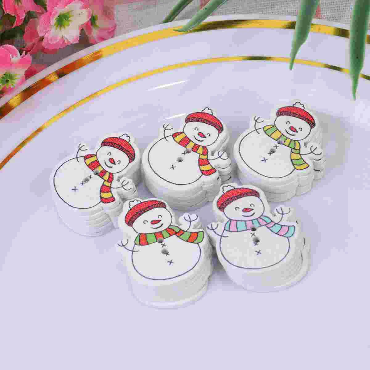 50 Pcs Christmas Gingham Buttons for Clothes Gingerbread Decorations Wooden Snowman