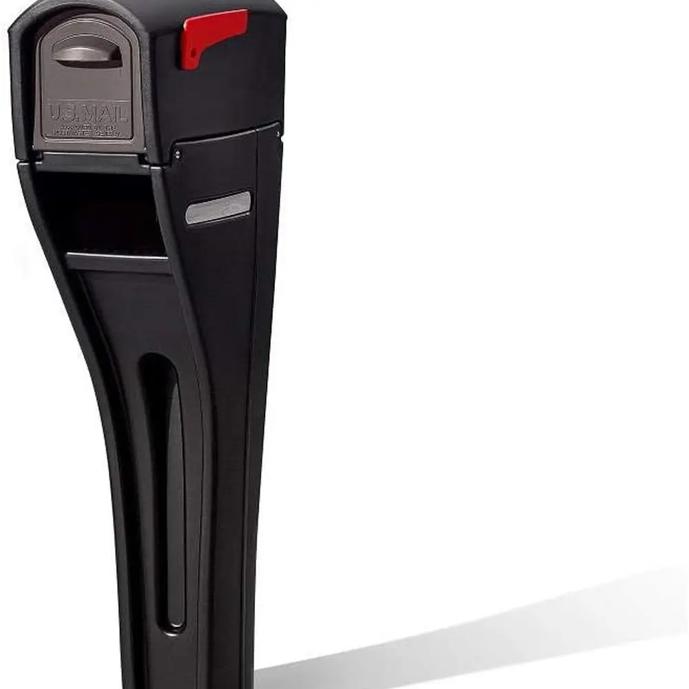 

Streamlined Black Plastic Mailbox with Over-the-Post Mounting System