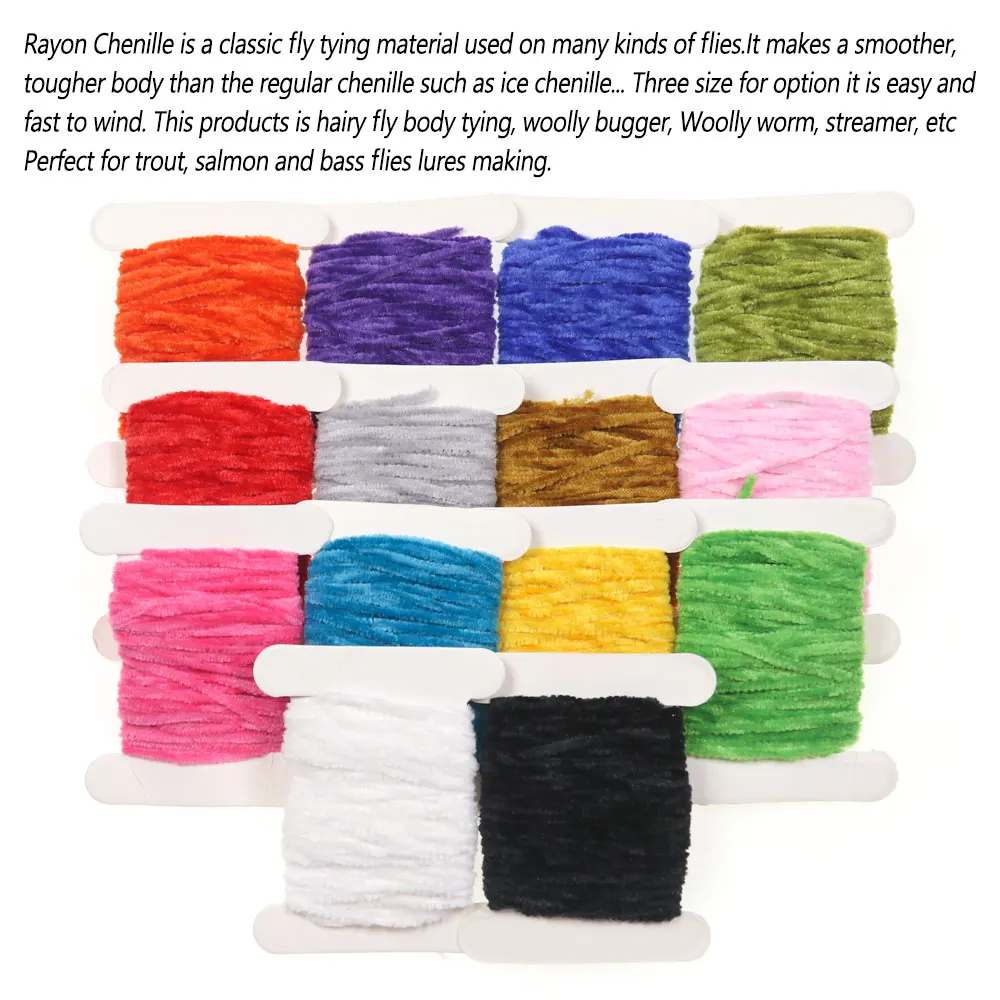 2-14 Stück 3 mm breites Rayon-Chenille-Garn zum Fliegenbinden für Woolly Bugger Nymph Leech Worms Streamer Forellen- und Barsch-Angelköder – Detail 5