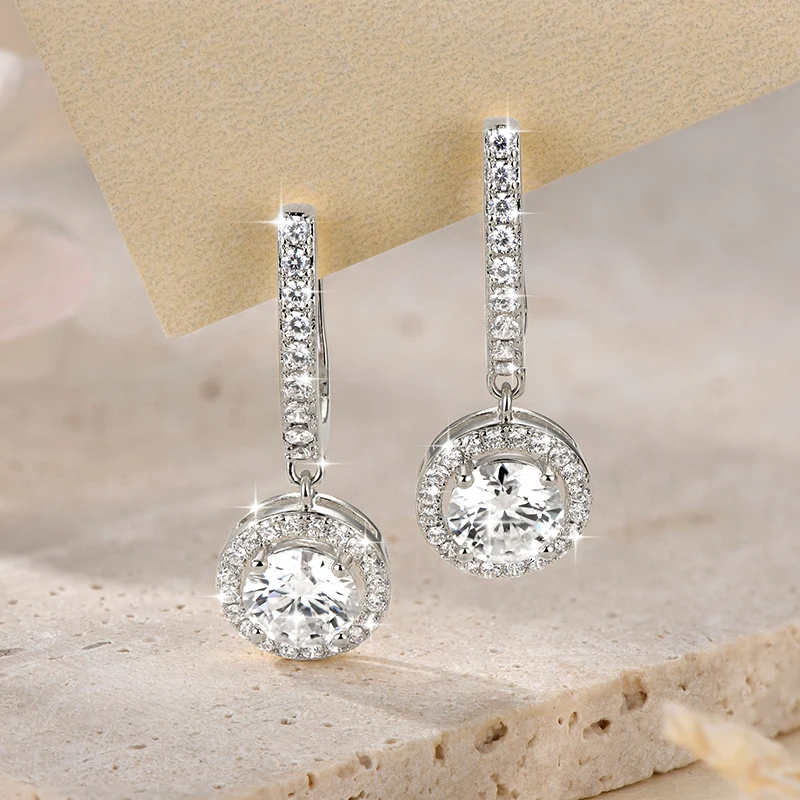 Lnngy Trendy 14K Gold Filled Dangle Earring 6,5MM 1CT runde Moissanit-Tropfenohrringe für Frauen, funkelnder Hochzeitsschmuck, Geschenk – Detail 7