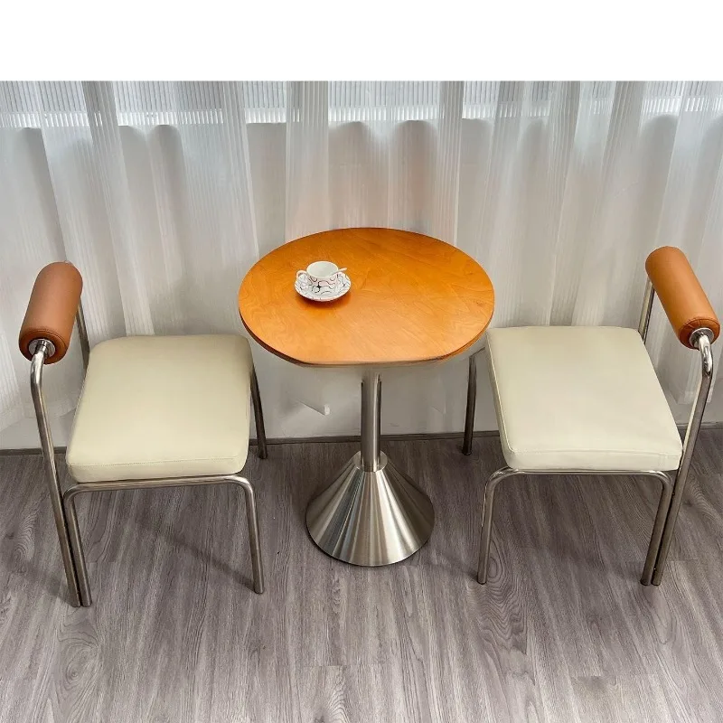 Cafe Ocean Board Table and Chair Combination Milk Tea Bakery Stainless Steel Chair