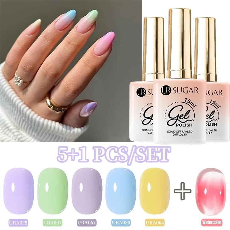 

UR SUGAR 6 шт. 15 мл Macaron Candy Гель-лак для ногтей с набором акварельных гелей Весенний набор для дизайна ногтей Полуперманентный набор маникюрных лаков «сделай сам»