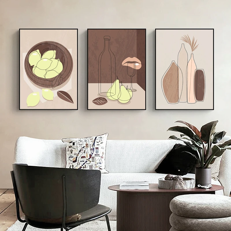 

Modern Simple Abstract Line Floral Vases Canvas Posters Printed Art Wall Pictures Modern Living Room, Room and Home Decoration