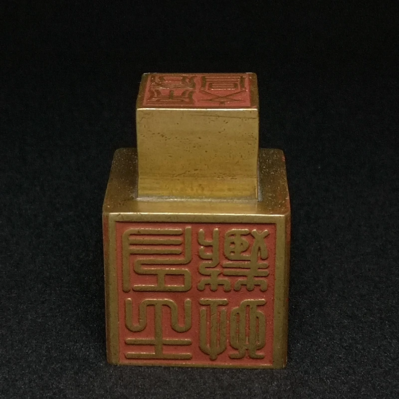 YIZHU CULTUER ART Size 4.5 × 3.2 cm Old Chinese Bronze Carving Taoist priest Hexahedron Seal Collection