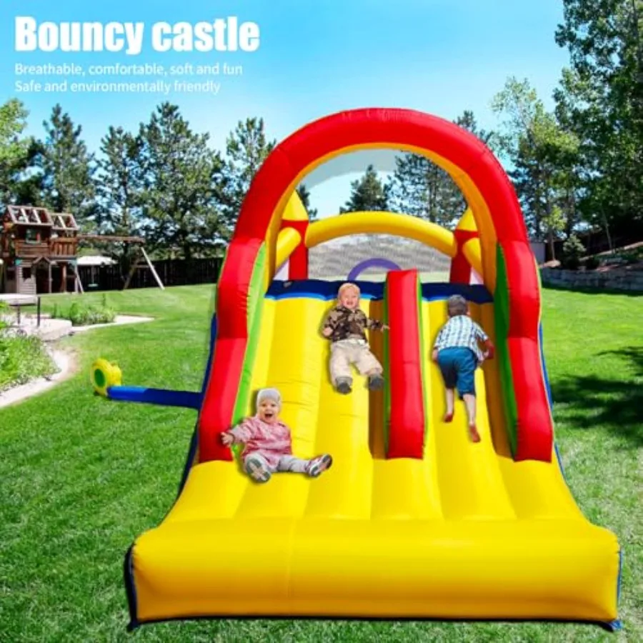 Casa inflable de rebote de 16x7,2 pies con 2 toboganes de carreras y pared de escalada grande, trampolín inflable 3 en 1 para niños, salto de arcoíris C