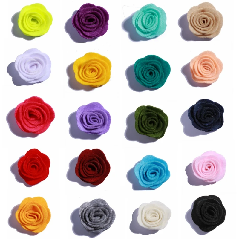 20PCS 4CM Mini Chic Felt Rose Flowers For Apparel Accessories Nonwovens Material Fabric Flower For Hair Headband Accessories