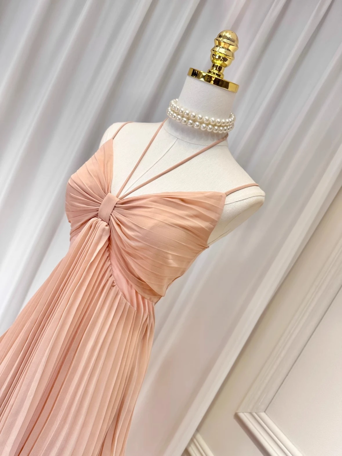 Vestido plissado rosa claro feminino, elegante, em camadas, babados, sem mangas, roupas com alças, decote em v, festa de feriado, aniversário