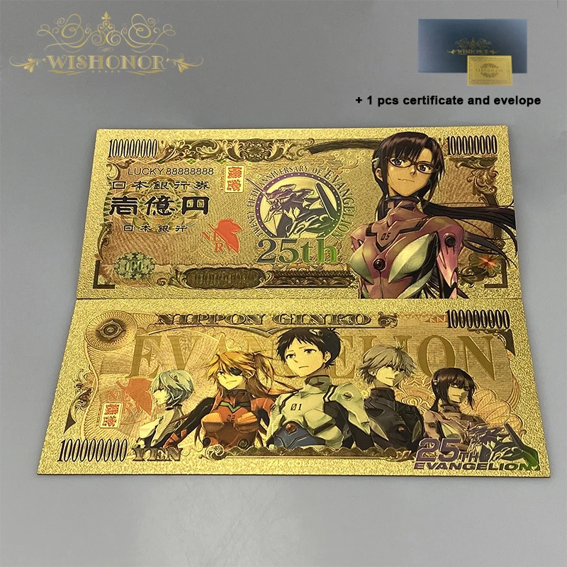 Bandai 10 tipi di banconote Evangelion di vendita calda EVA Anime Banconota in oro placcato oro 24k per la raccolta