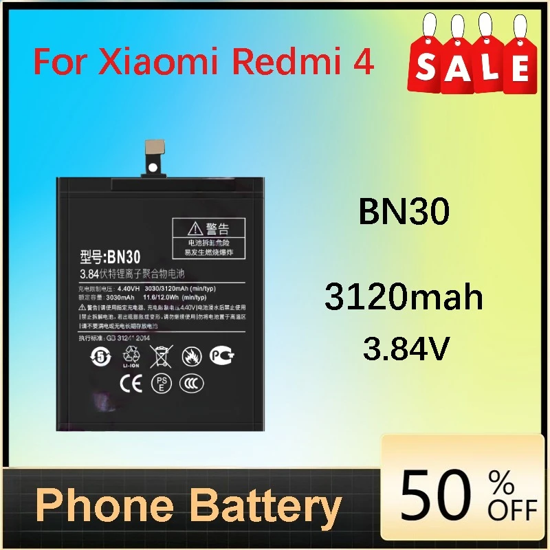 

Suitable for Xiaomi Redmi 4A Mobile Phone Battery Cell BN30 3120mah Large Capacity