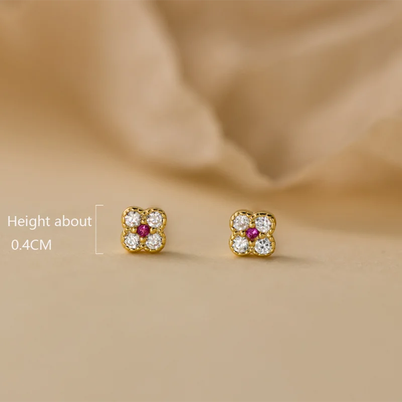 WANTME 925 Sterling Silver Trendy Sweet Four-petal Flower Small Stud Earrings for Women chic Korean Ear Bone Piercing Jewelry