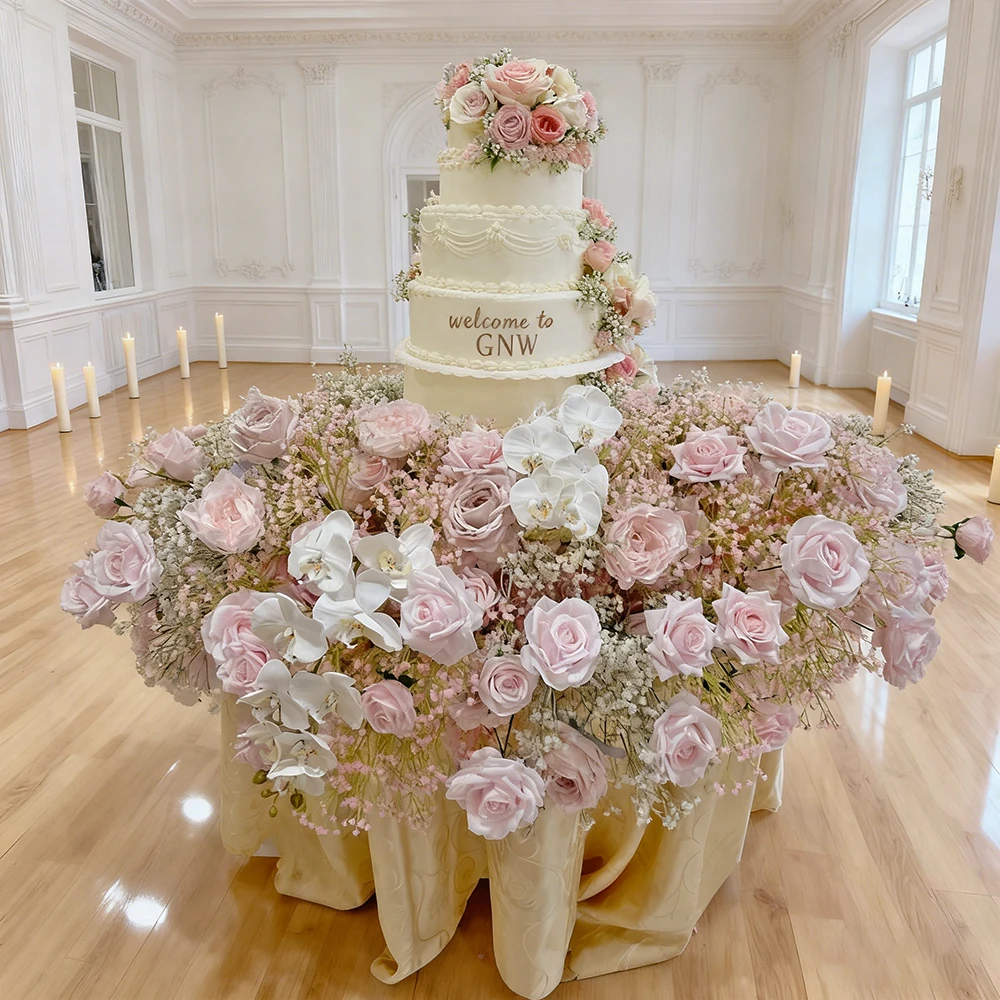 

Luxury Modern High Quality Artificial Flower Cake Floral Decoration For Wedding Realistic Look Custom Design High End Silk Feel